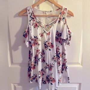 Reb & J Boutique White Spring Floral Top, Cold Shoulder